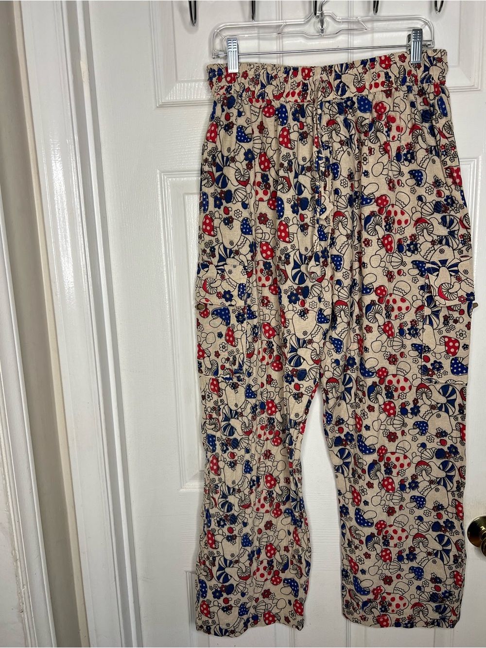 Ragstock mushroom Women’s cargo Wide leg pants Size X-Large Cotton Red Blue AOP - Picture 4 of 12